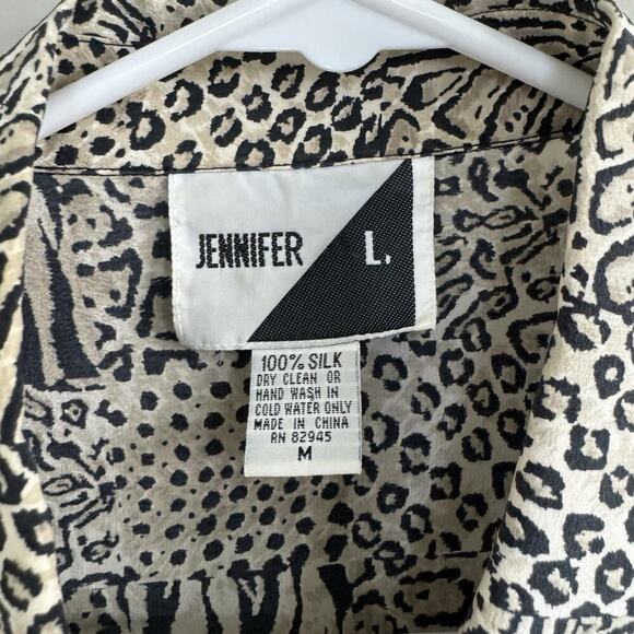 Vintage Jennifer L. 100% Silk Woman’s Blouse M Short Sleeve Button Up Leopard - Picture 2 of 6